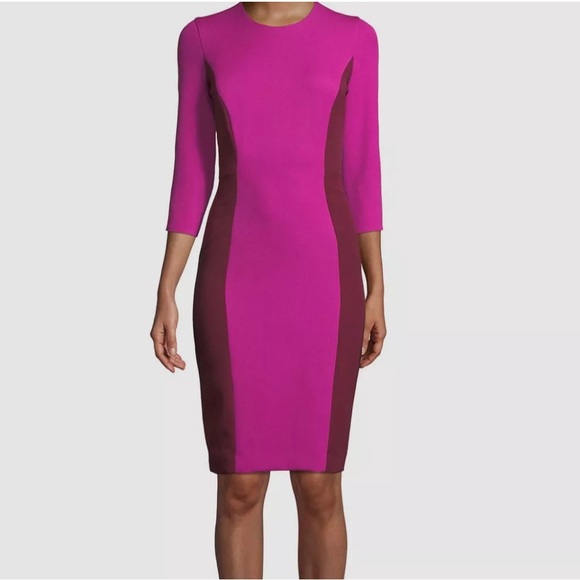 Milly Dresses & Skirts - NWT Milly Hot Pink/Maroon Color Block Scuba Knit Sheath Dress Size 6